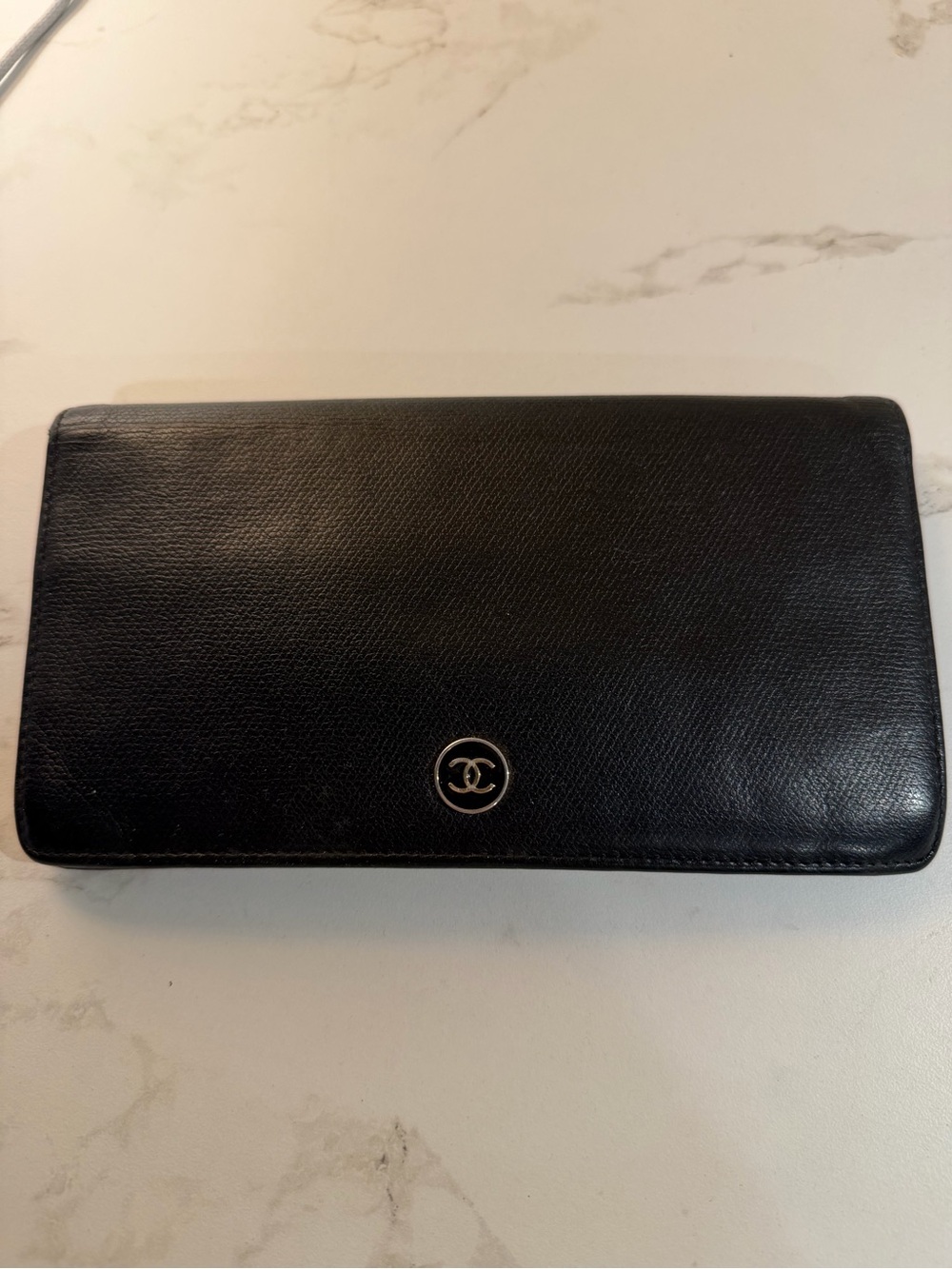 CHANEL Black Leather CC Logo Long Wallet